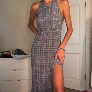 long blue american eagle slit dress